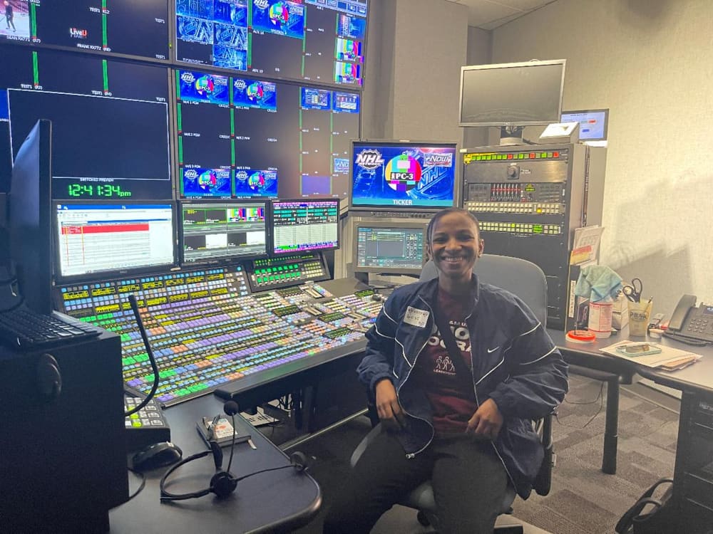 Student in a broadcast control room